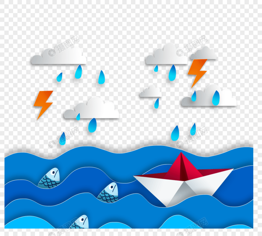 航海风暴小船剪纸图片