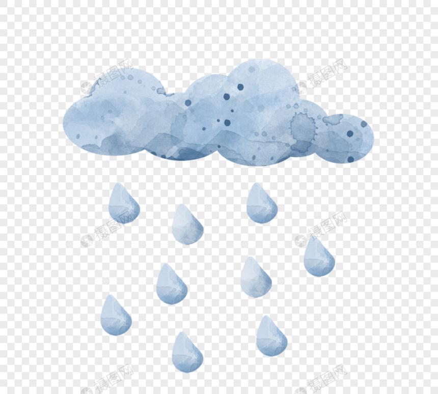 水彩晕染云朵下雨天淡蓝色图片