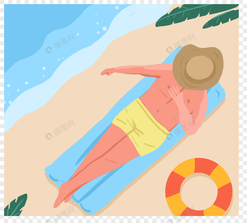小清新色卡通扁平化夏季度假运动插图元素psd格式图片
