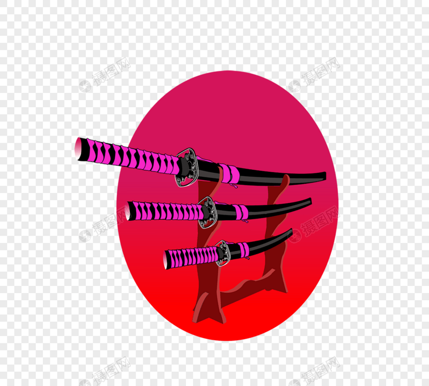 日本平面粉红色刀柄武士刀元素矢量图片图片