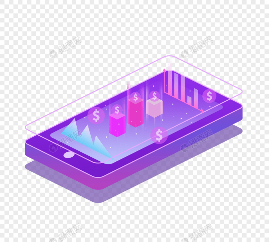 紫色2.5d立体移动金融图片