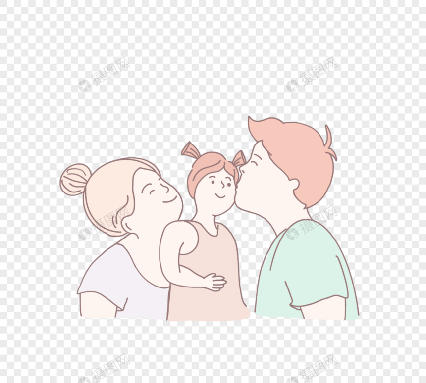 手绘亲吻父母拥抱图图片