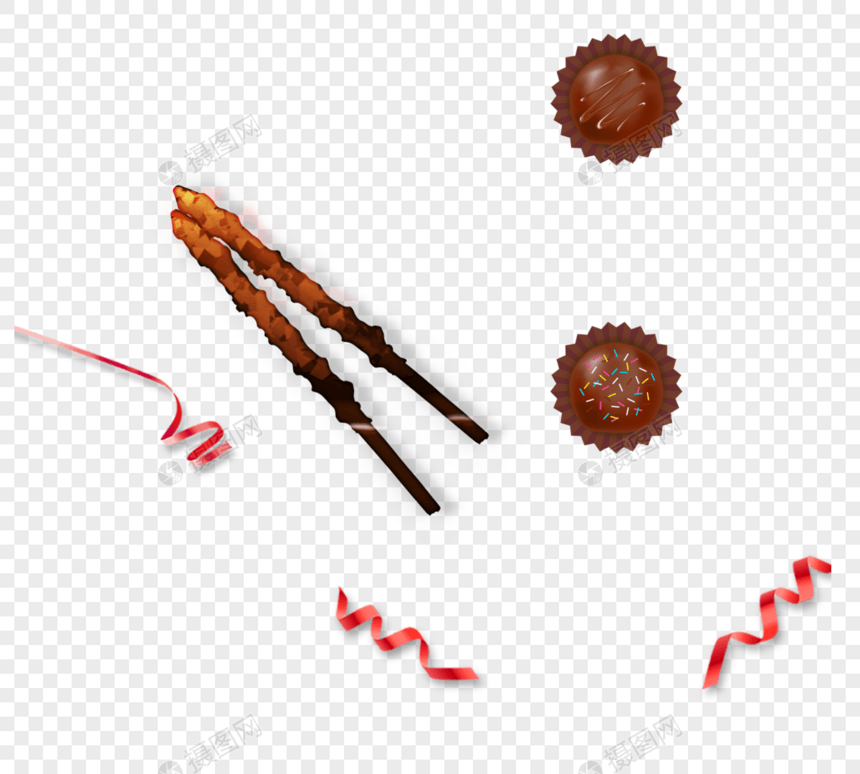 巧克力棒丝带纸杯蛋糕元素图片