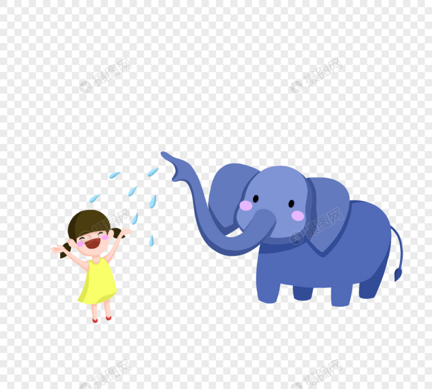 卡通大象和小女孩图片