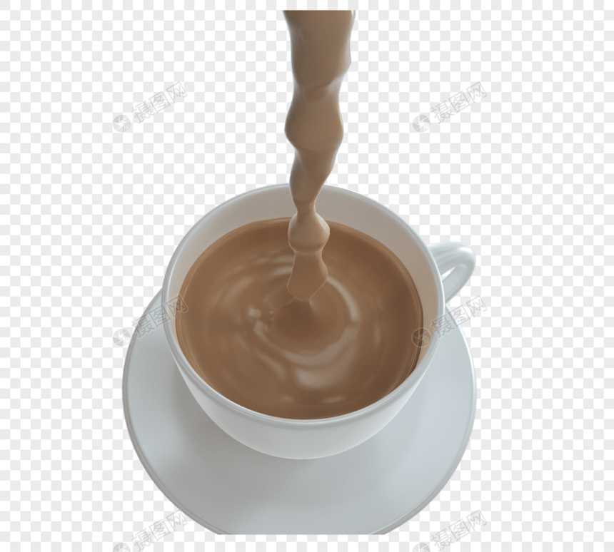 牛奶茶造型元素流入杯中图片