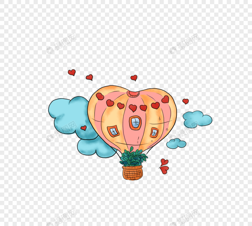 浪漫情人节心形花篮云朵元素图片