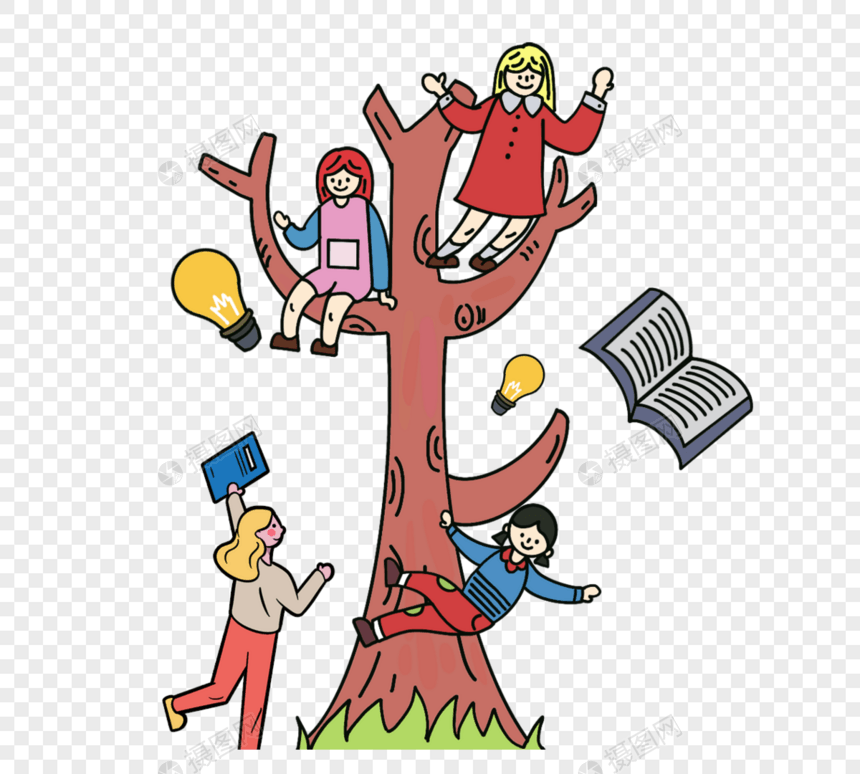 卡通手绘儿童节树学习图片