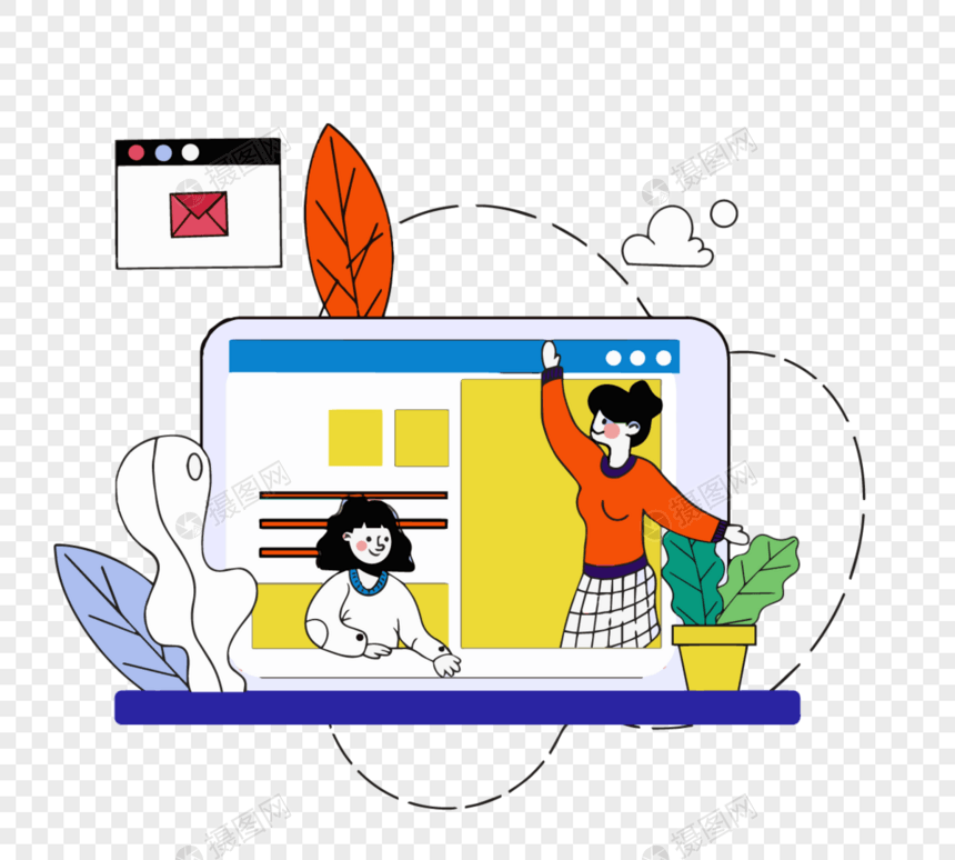 卡通电脑在线学习网课图片
