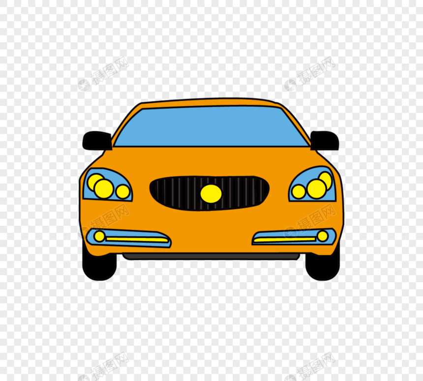 平面手绘可爱风格正面黄色小汽车元素矢量图图片