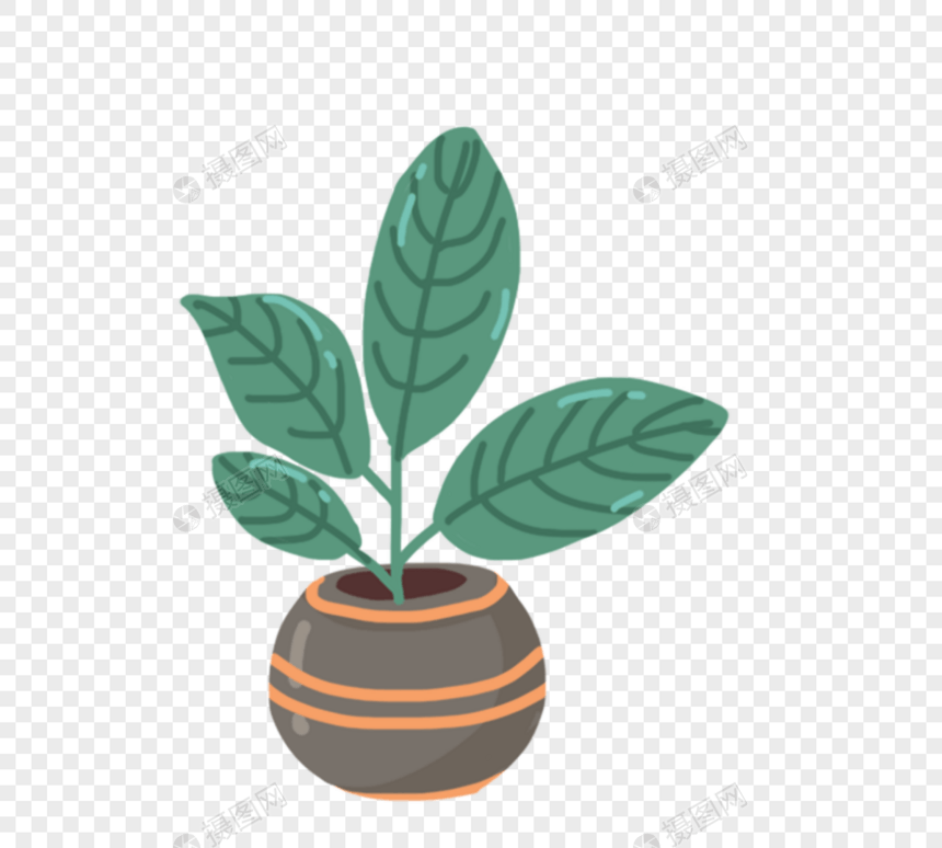可爱卡通绿色植物灰色盆栽图片