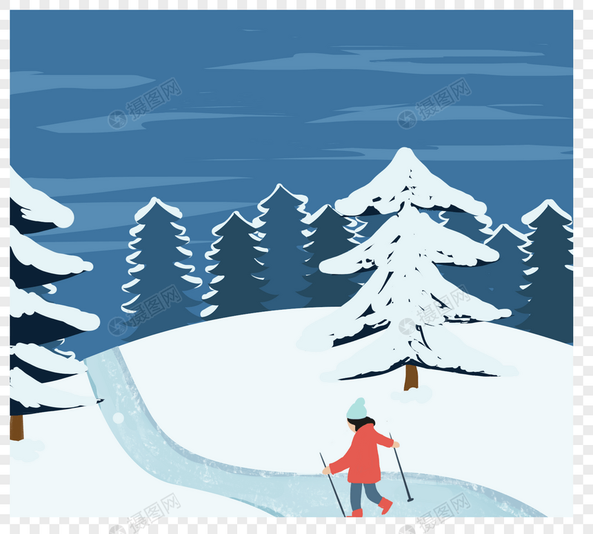 简约蓝色冬季滑雪元素图片