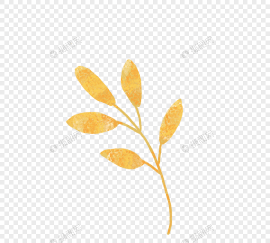 黄色手绘树叶叶子装饰图片