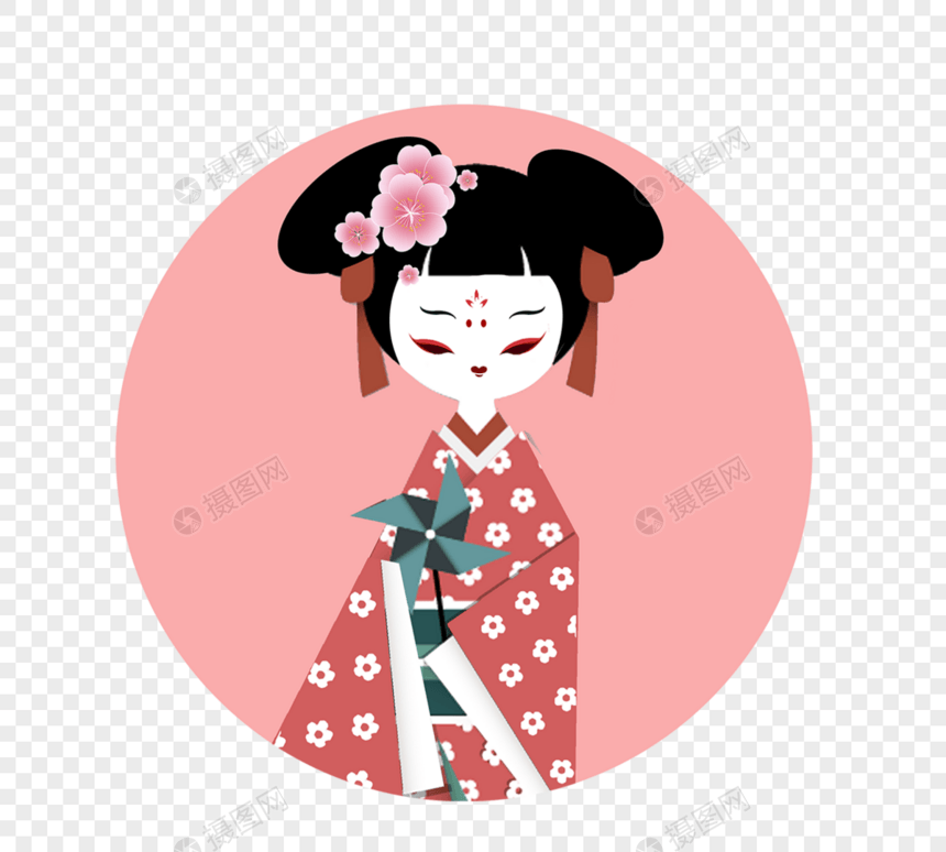日式粉色唯美女性传统服饰和服卡通人物图片