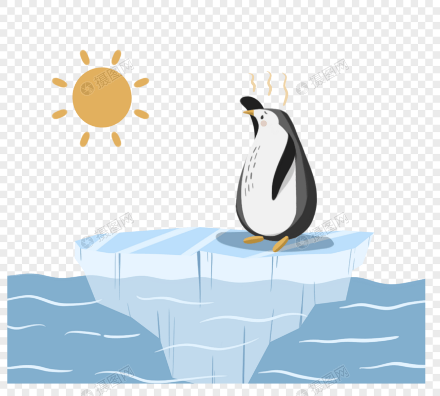 手绘简约企鹅冰川元素图片
