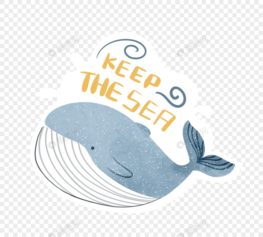 手绘环境保护鲸鱼徽章图片