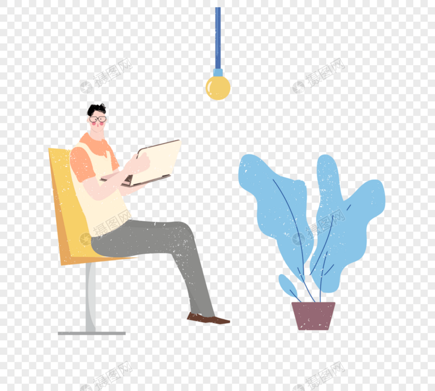 一个人住在浅色手绘电脑插图中。图片