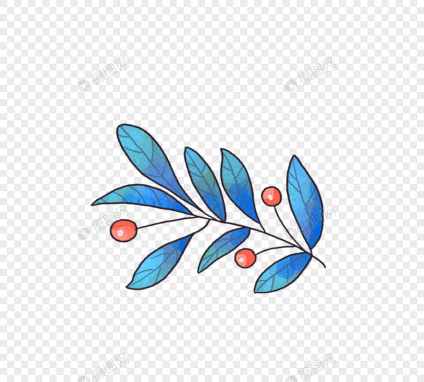蓝色树叶手绘树叶边框图片