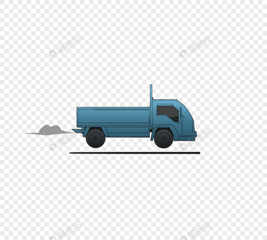 简约手绘蓝色货车侧面元素图片