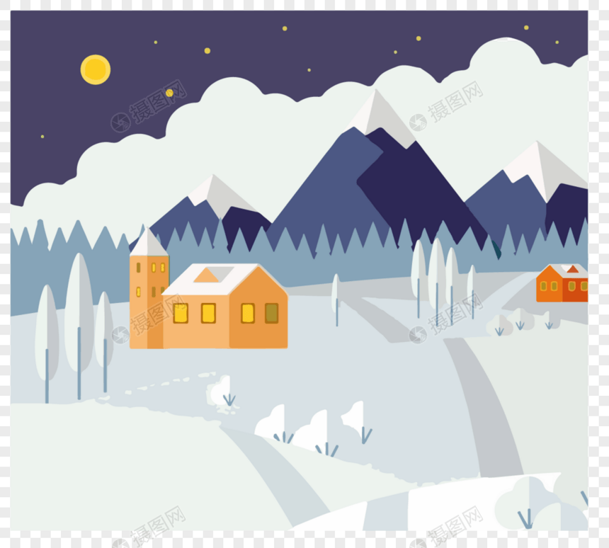 矢量卡通冬季国家风景元素图片