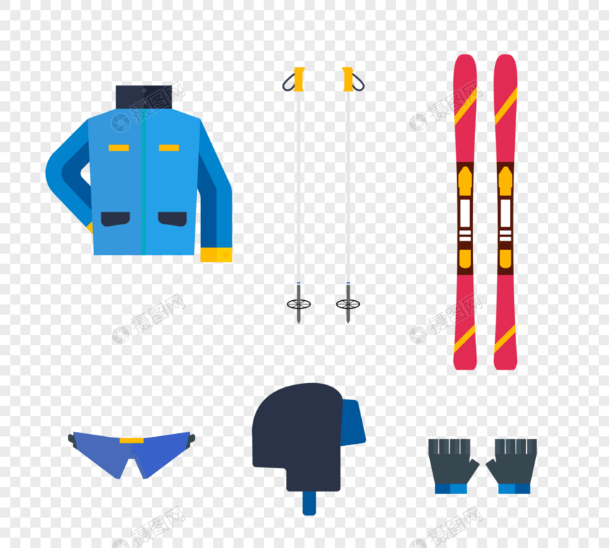 卡通户外滑雪男士装备元素图片