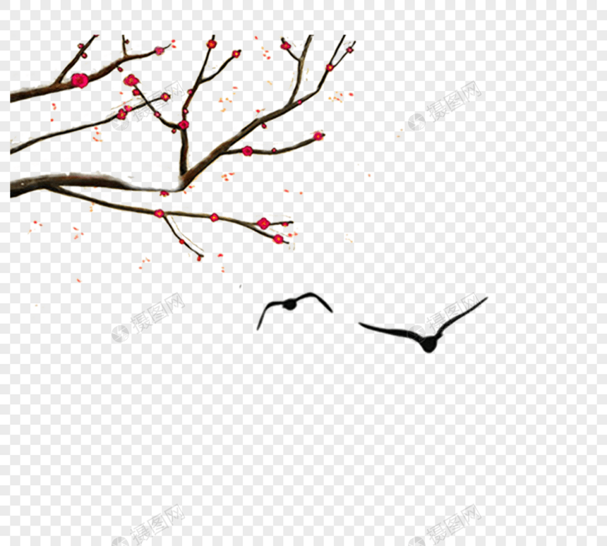 梅花树枝大雁元素图片