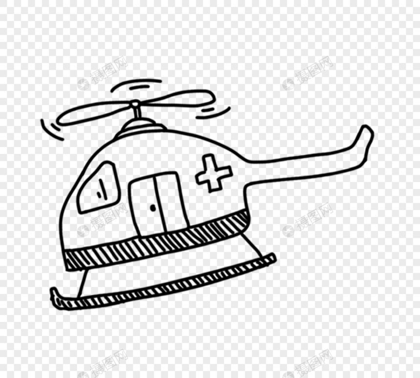 黑色卡通线描医疗救援飞机手绘图片