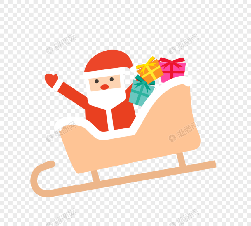 圣诞老人在雪橇上送礼物图片