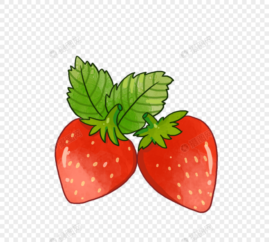 红色植物绿叶草莓手绘图片