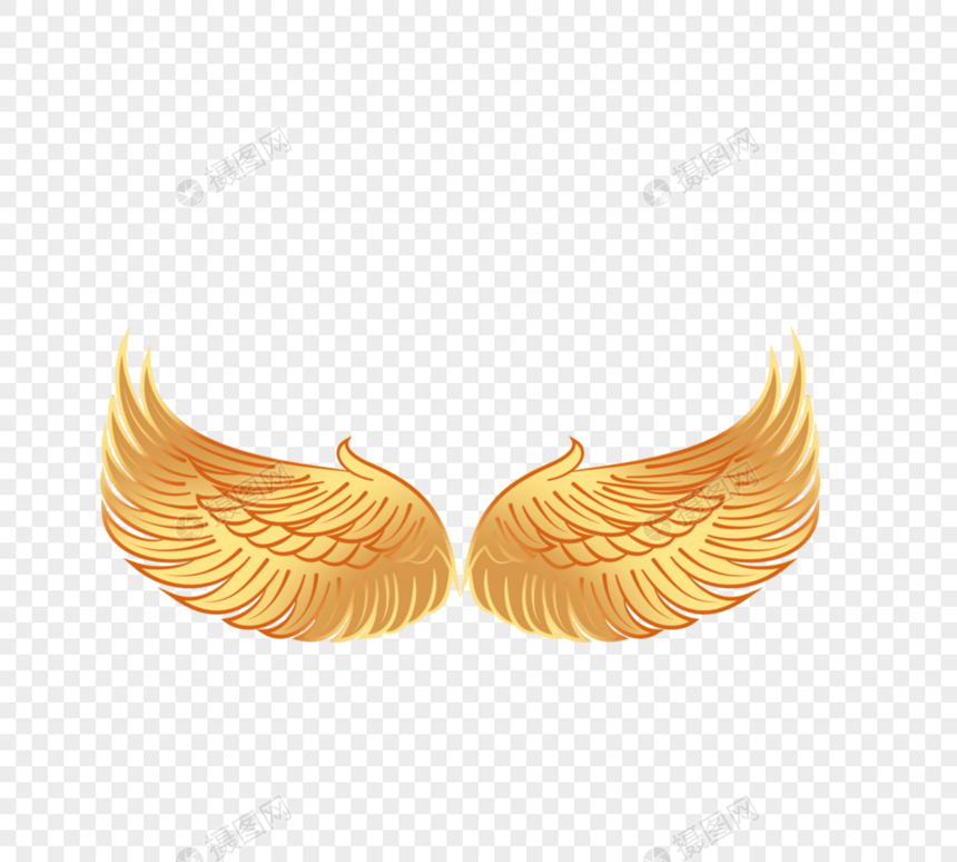 矢量金属金色天使翅膀手绘线描图片
