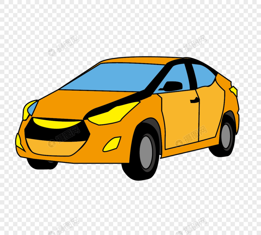 平面手绘风格黄色小汽车元素矢量图图片