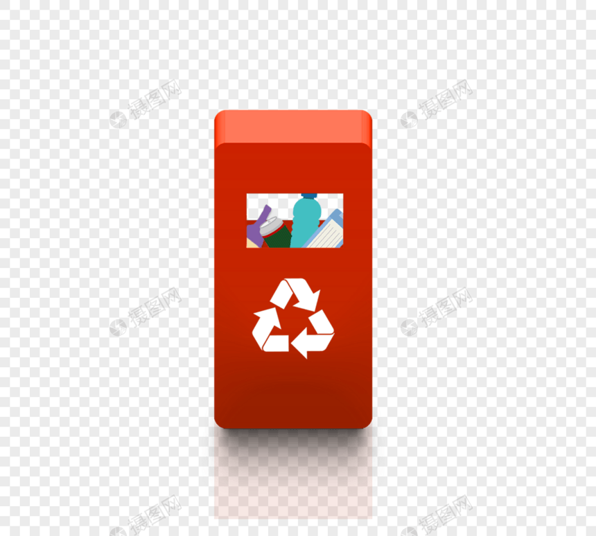 红色简单风格垃圾桶图片