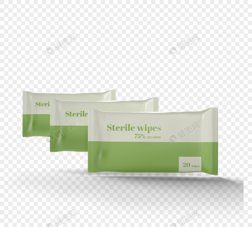 一列消毒湿巾包装3d元素图片