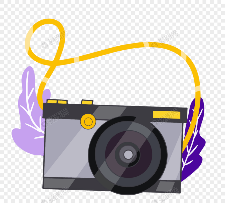 手绘紫色照相机卡通植物图片