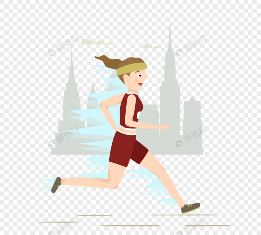 酒红色扁平风英国女孩马拉松运动元素图片