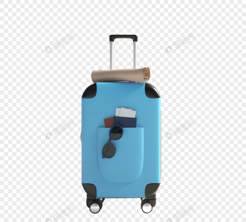 手绘旅行箱蓝色拉杆箱图片