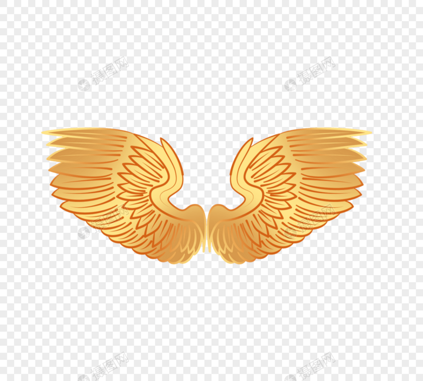 矢量金属金色天使翅膀手绘黄色图片