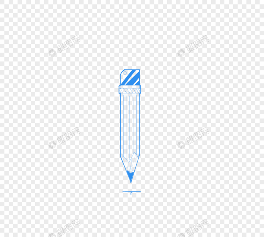 蓝色简约铅笔描边元素图片