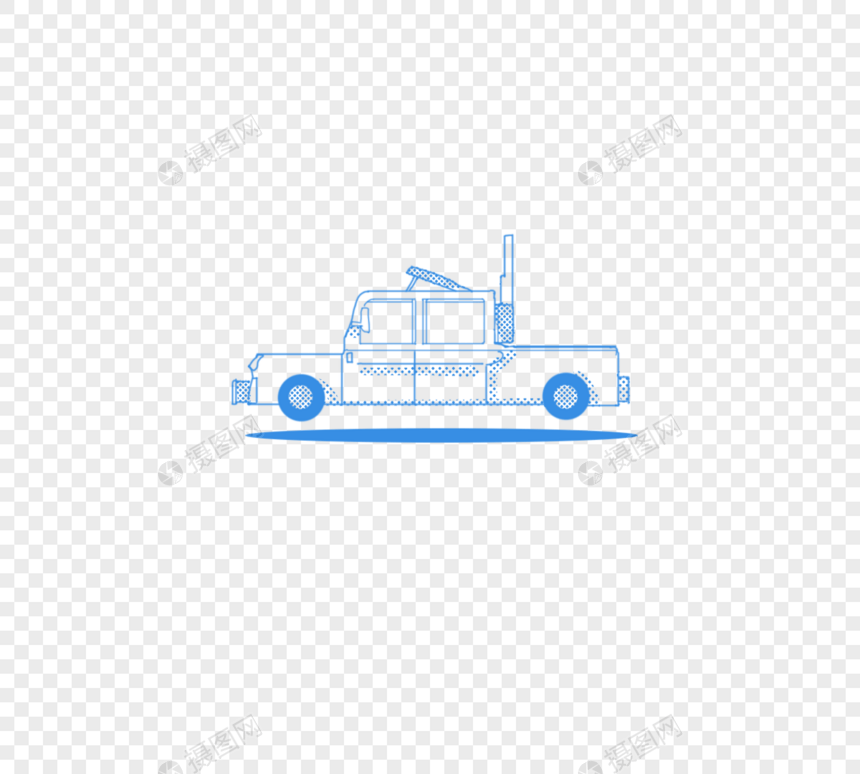 蓝色简约卡车侧面描边元素图片