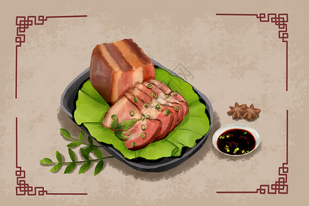 生菜肉和猫冬季美食腊肉插画插画