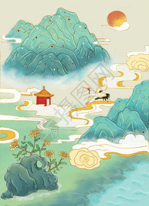 中国古风挂画重阳节中国风山水图GIF高清图片
