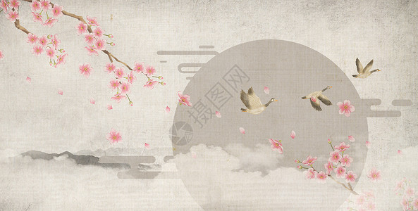 花鸟条屏中国风工笔画背景设计图片