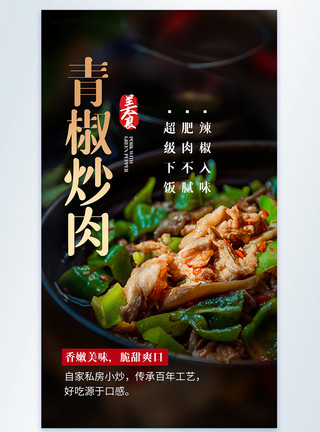 中国传统小吃青椒炒肉美食摄影图海报模板
