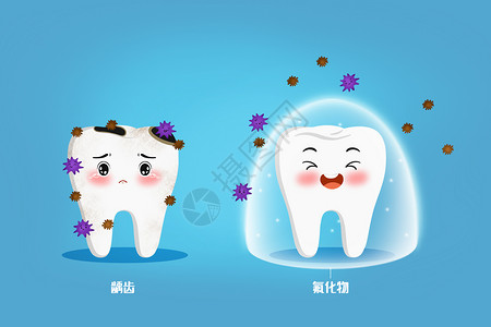 牙齿防护氟化物防龋齿医疗配图插画