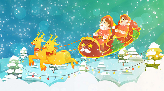 圣诞节雪橇车送礼物背景图片
