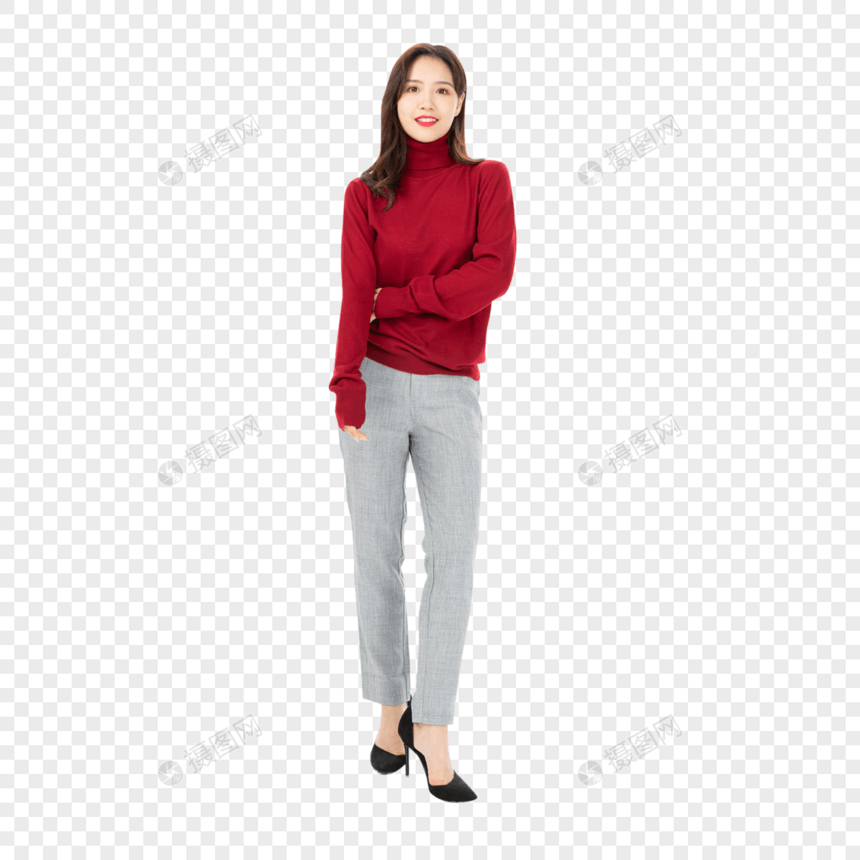 穿红色毛衣的时尚女性图片