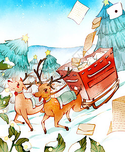圣诞派送信件的麋鹿们背景图片