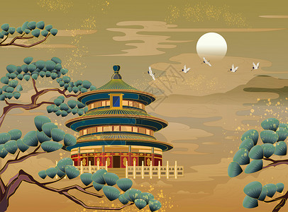北京古建筑风景中国风北京天坛插画插画