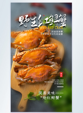 野生海鲜野生红鲟蟹美食摄影图海报模板