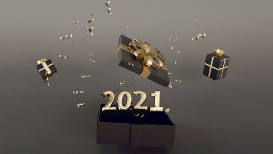 跨年狂欢立体字黑金数字2021场景设计图片