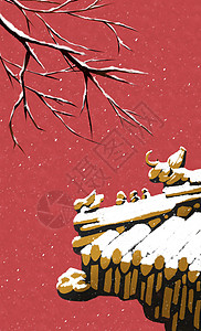 故宫的雪竖屏插画图片